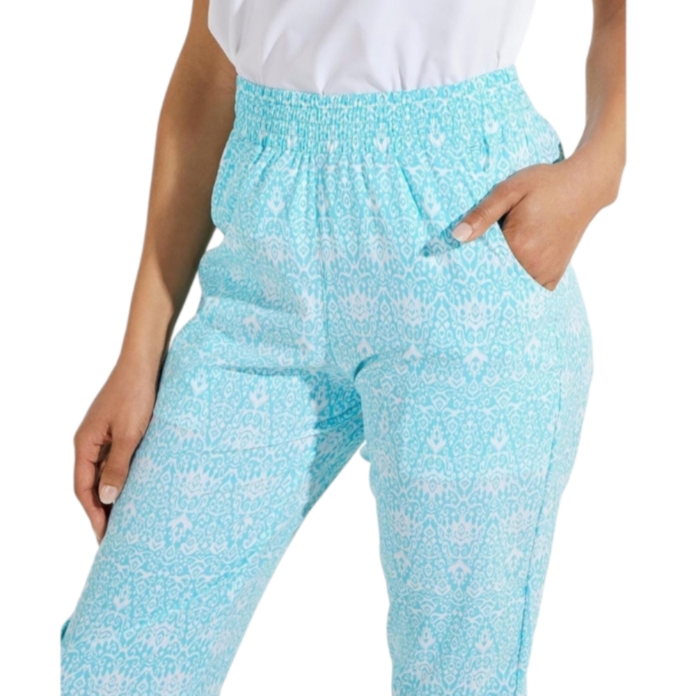 Coolibar Perissa UPF50+ Aire Tapered Pants Cropped Blue White Floral Size XL - Picture 10 of 15